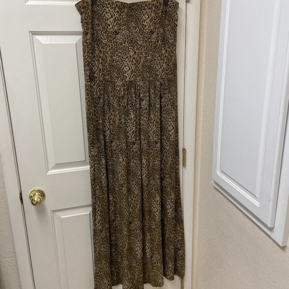 MSK XL Strapless Leopard Wide Leg Jumpsuit